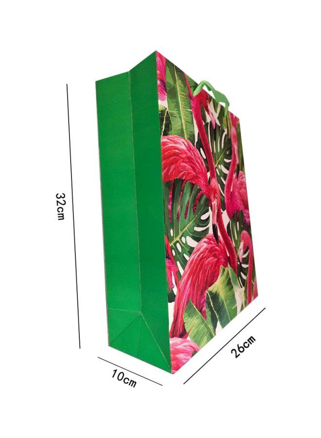 NIBEMINENT Flamingo Printed Gift Bag Green/Pink/White - Image 3