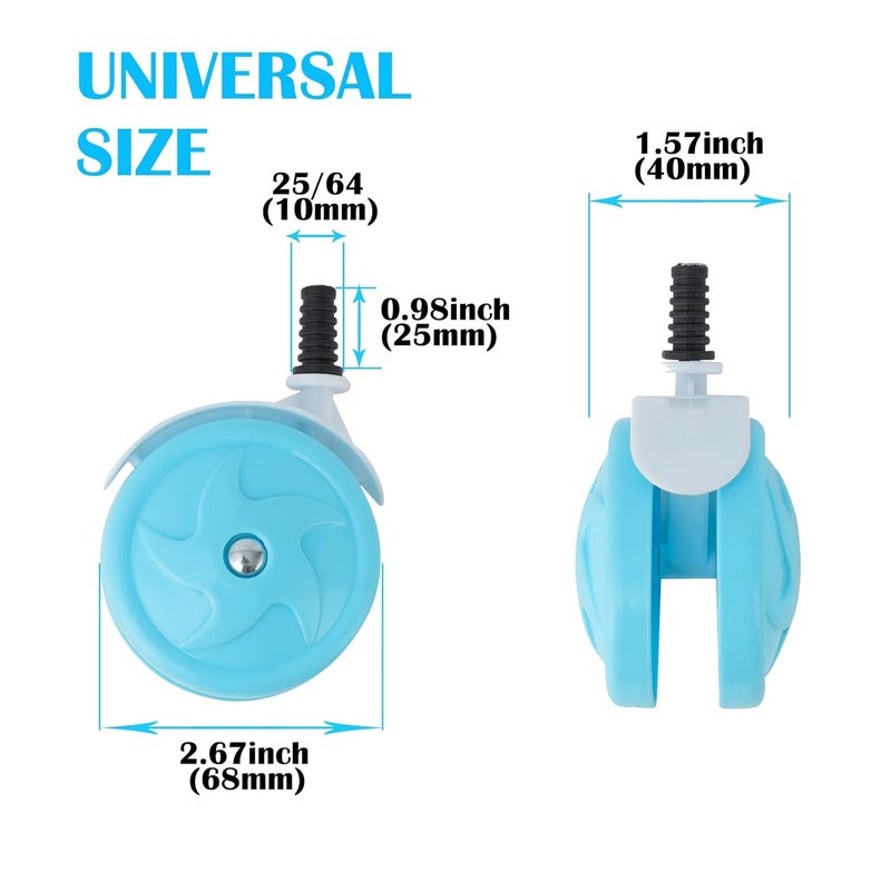 WYI Baby Walker Big Wheels Replacement Set of 4 Baby Walker Accessories Plastic Wheels Casters Universal Wheels 10mm Blue - Image 2