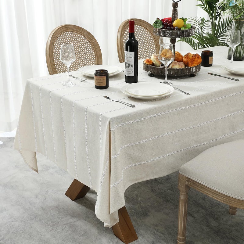 Chassic 60 x 84 inches Farmhouse Style Linen tablecloths, Wrinkle Resistant Washable Dining Room Table Cloths for Rectangle Tables - Beige - Image 3