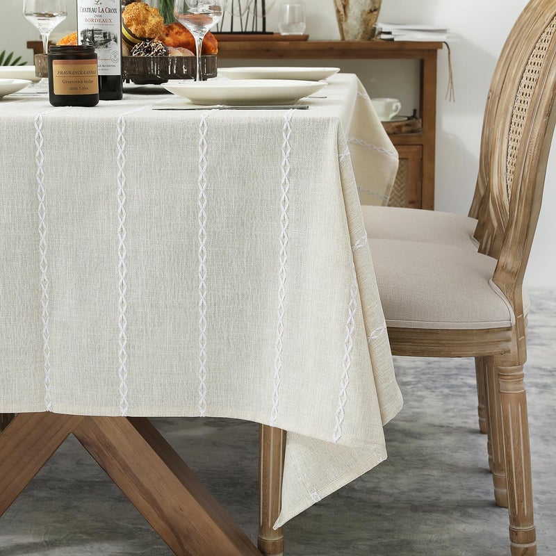 Chassic 60 x 84 inches Farmhouse Style Linen tablecloths, Wrinkle Resistant Washable Dining Room Table Cloths for Rectangle Tables - Beige - Image 4