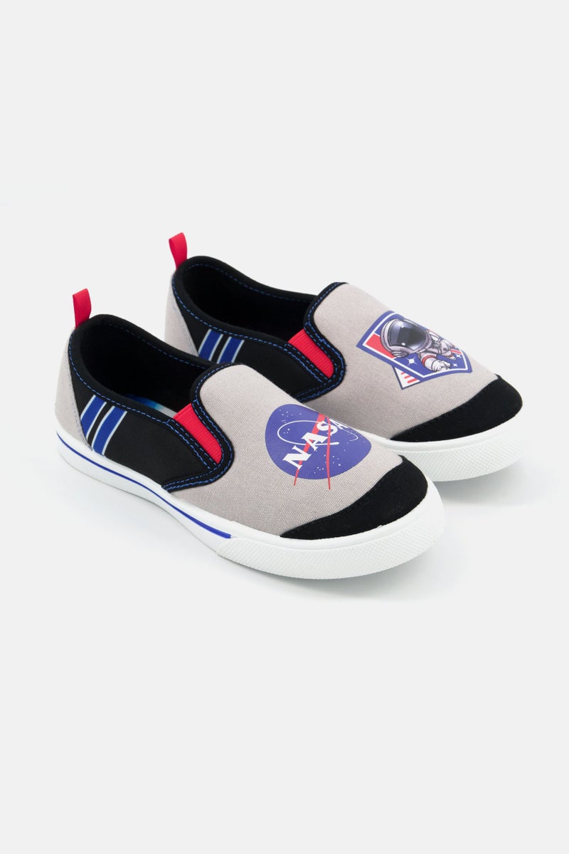 NASA Kids Boy Brand Logo Slip On Casual Shoes, Grey - Image 1