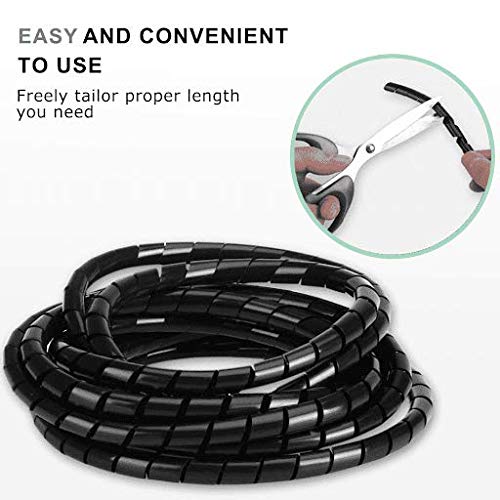 Immech - Black 9mm(3/8" Inch) Spiral Cable Wrap, Cable Sleeve, cable Organizer for TV PC Home & Home - Length : 5 Meter - Image 2