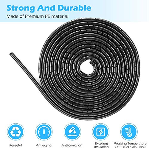 Immech - Black 9mm(3/8" Inch) Spiral Cable Wrap, Cable Sleeve, cable Organizer for TV PC Home & Home - Length : 5 Meter - Image 5