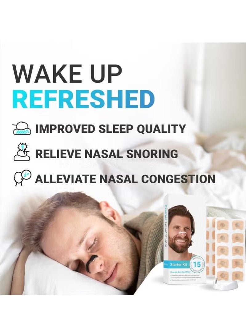 اترجسز التنفس الأنف الشريط البداية مجموعة 15 العد - تعزيز كمية الأكسجين، تقليل الشخير، تحسين نوعية النوم - لا دواء أو المواد الكيميائية، مقاومة للعرق، الجلد آمنة الأنف الشريطات، القوس الأسود - Image 5