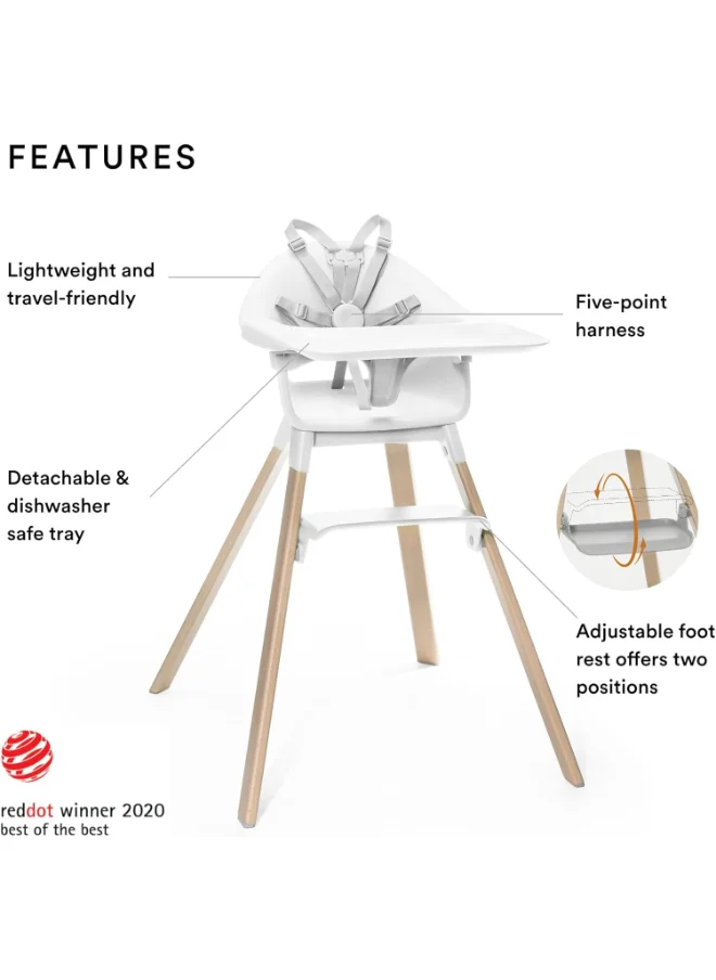 STOKKE Clikk High Chairall - In - One Baby High Chair With Tray + Harnesslight, Durable And Travel Friendlyergonomic And Adjustable Featuresbest For 6 - 36 Months Or Up To 15Kg/33Lbswhite