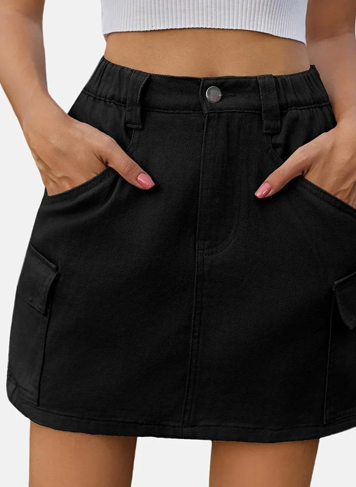YUNIQEE Black Mid Rise Plain Mini Skirt