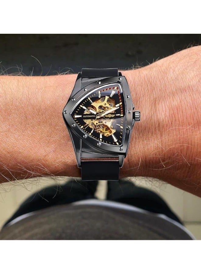 وينر ساعات للرجال ووتش سيليكون حزام لينة فاخر مضيئة مقاومة للماء التلقائي الميكانيكية ساعة اليد 8243 أسود - Image 3