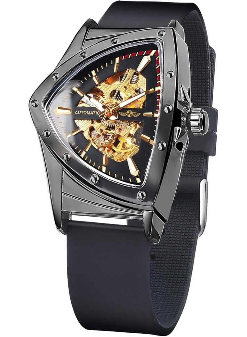 وينر ساعات للرجال ووتش سيليكون حزام لينة فاخر مضيئة مقاومة للماء التلقائي الميكانيكية ساعة اليد 8243 أسود - Image 1