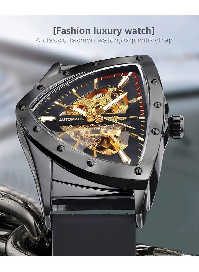 وينر ساعات للرجال ووتش سيليكون حزام لينة فاخر مضيئة مقاومة للماء التلقائي الميكانيكية ساعة اليد 8243 أسود - Image 2