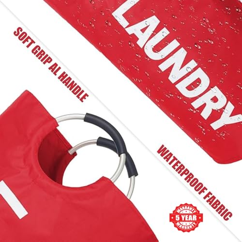 Velolight Laundry Basket with Handles (Large 82 L) Big Foldable Laundry Bag Bin Hamper for Dirty Used Clothes for Washing (72Cms * 38Cms) (Red, Large) - Image 3