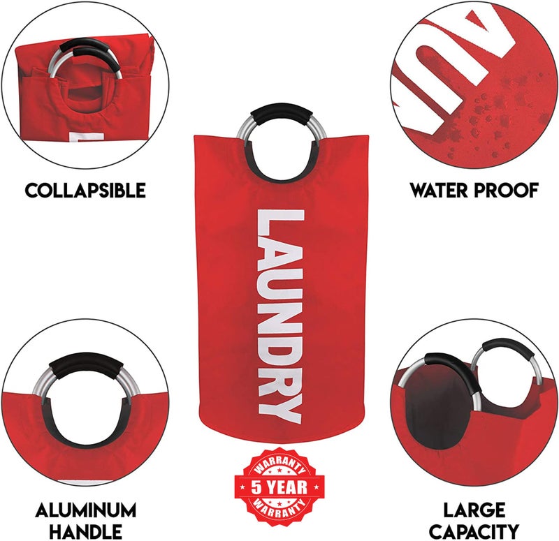 Velolight Laundry Basket with Handles (Large 82 L) Big Foldable Laundry Bag Bin Hamper for Dirty Used Clothes for Washing (72Cms * 38Cms) (Red, Large) - Image 2