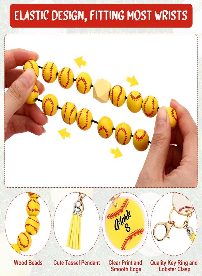 Siifert 20 Pcs Softball Keychain Team Gifts Wood Bead Sports Charm Wristlet Bracelets for Coach Teacher Student - Image 4