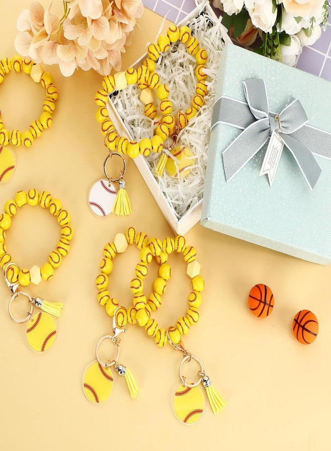 Siifert 20 Pcs Softball Keychain Team Gifts Wood Bead Sports Charm Wristlet Bracelets for Coach Teacher Student - Image 5