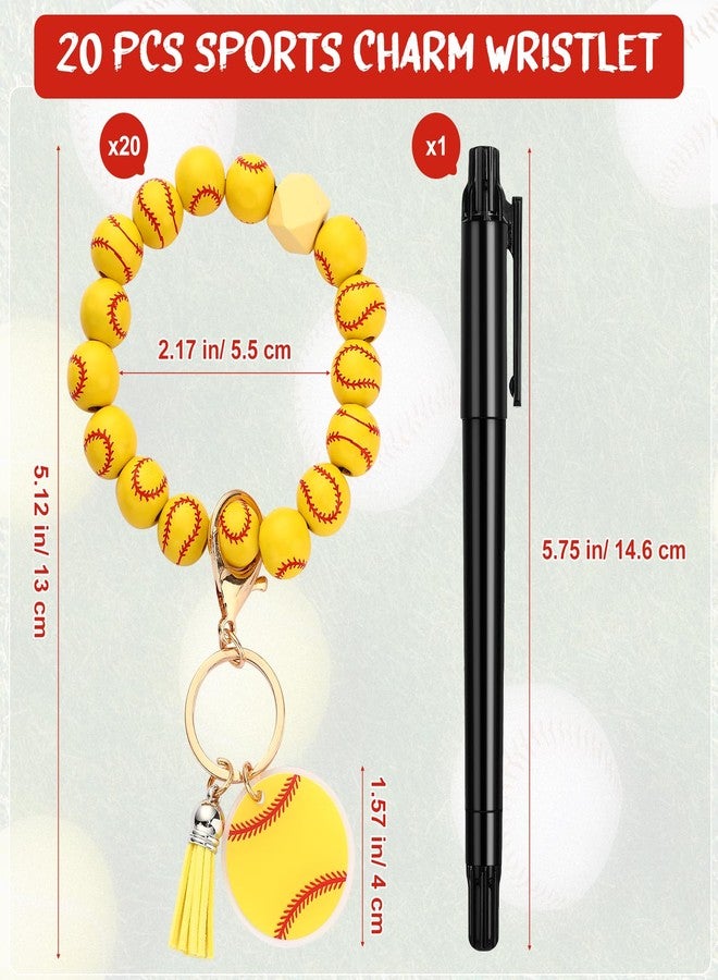 Siifert 20 Pcs Softball Keychain Team Gifts Wood Bead Sports Charm Wristlet Bracelets for Coach Teacher Student - Image 2