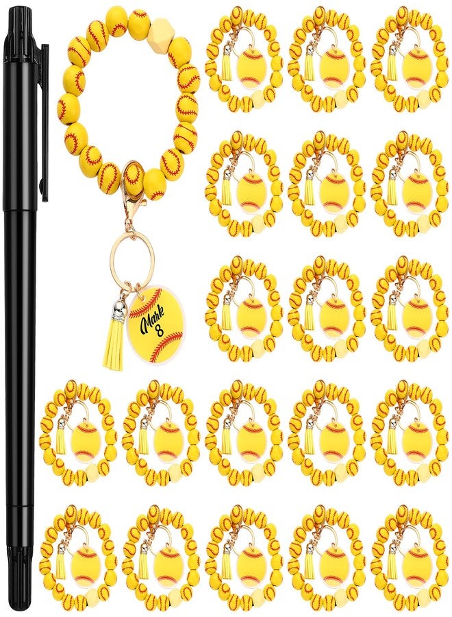 Siifert 20 Pcs Softball Keychain Team Gifts Wood Bead Sports Charm Wristlet Bracelets for Coach Teacher Student - Image 1
