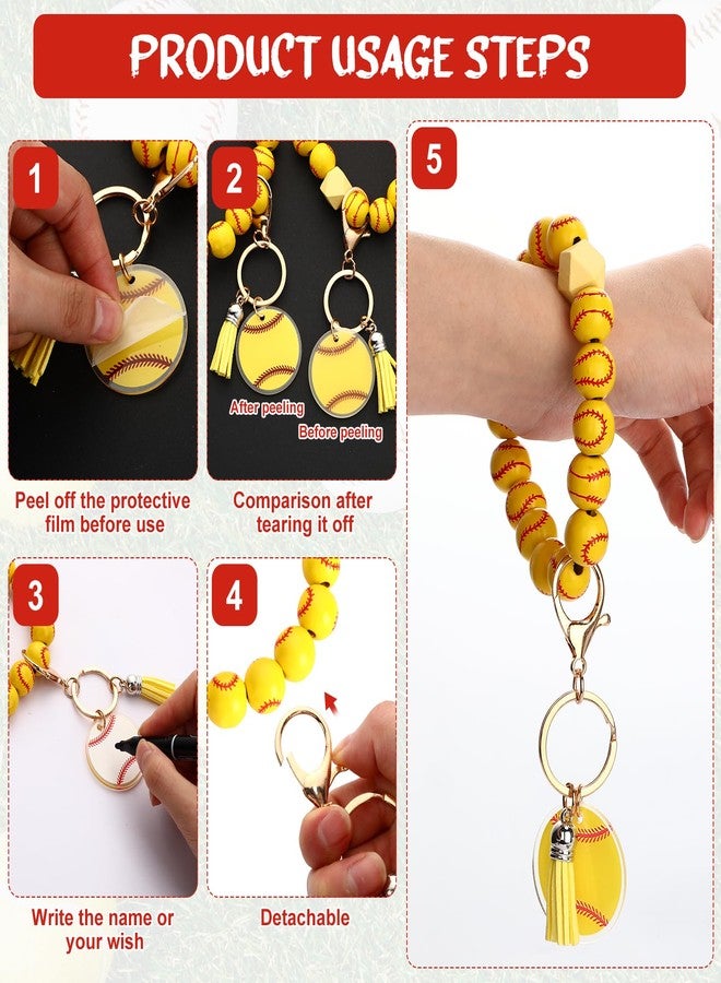 Siifert 20 Pcs Softball Keychain Team Gifts Wood Bead Sports Charm Wristlet Bracelets for Coach Teacher Student - Image 3