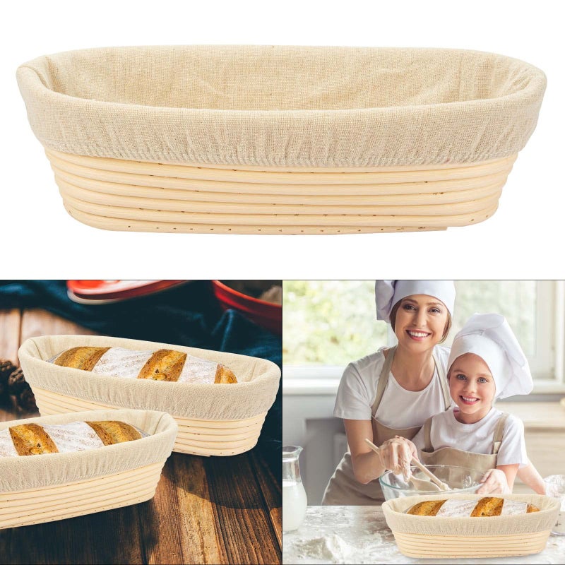 Stormshopping 2 PCS 10 inch Oval Long Banneton Brotform Bread Dough Proofing Rising Rattan Basket & Liner for Professional & Home Bakers - Image 5