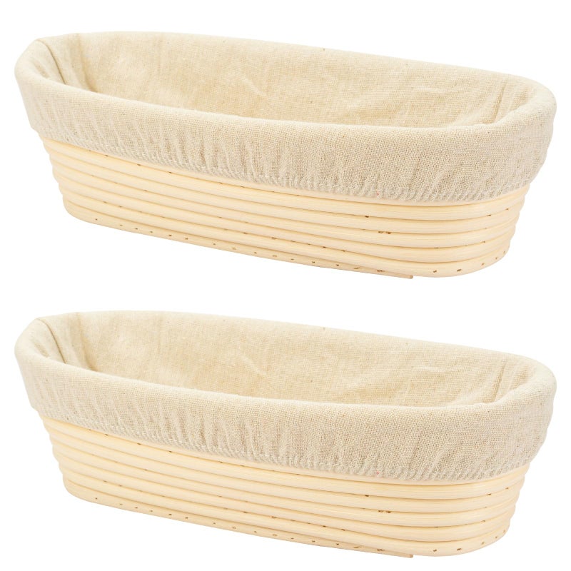 Stormshopping 2 PCS 10 inch Oval Long Banneton Brotform Bread Dough Proofing Rising Rattan Basket & Liner for Professional & Home Bakers - Image 1