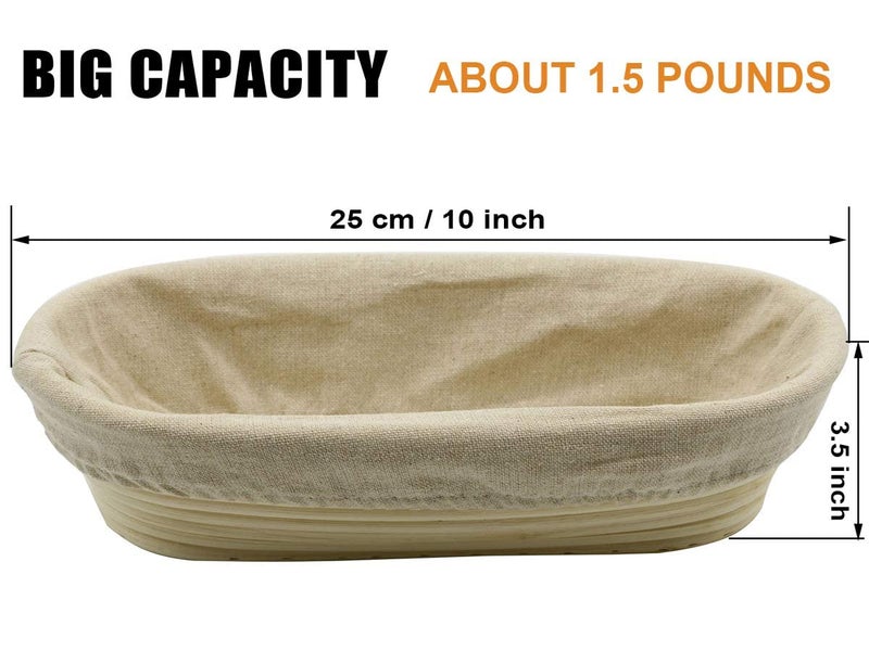 Stormshopping 2 PCS 10 inch Oval Long Banneton Brotform Bread Dough Proofing Rising Rattan Basket & Liner for Professional & Home Bakers - Image 3
