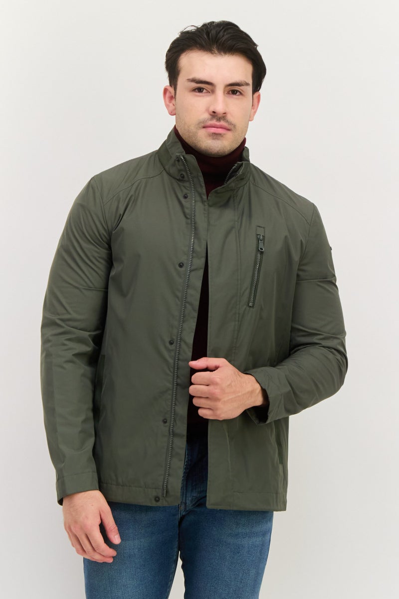 GEOX Men Plain Windbreaker Jacket, Dark Olive - Image 1