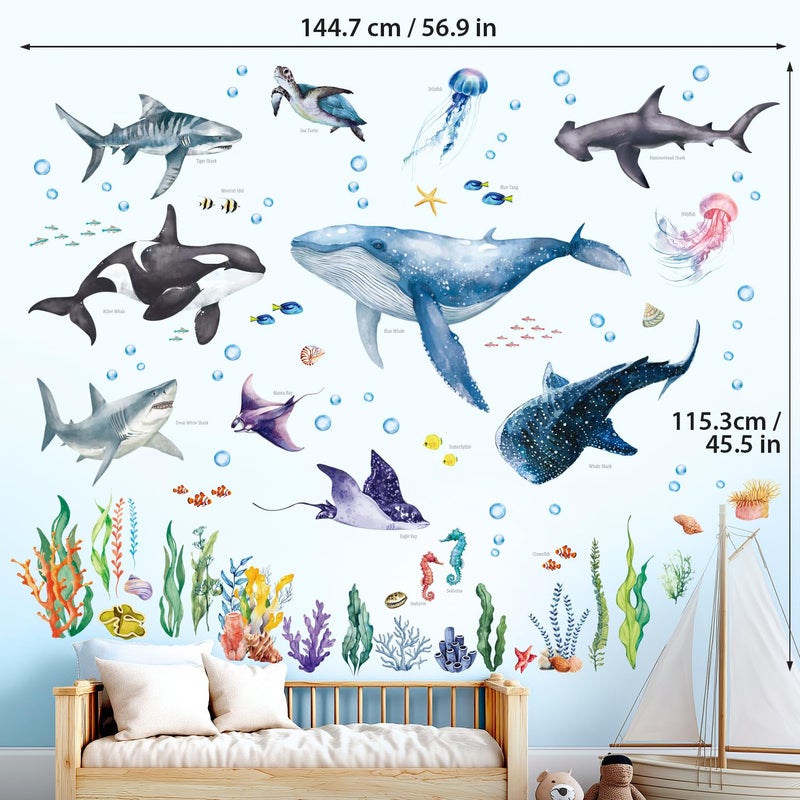 DECOWALL SG3-2430 Large Sea Creature Wall Stickers Decals Kids Under The Sea Ocean Bathroom Bedroom Fish Nursery DÃ©cor Turtle Art Baby Room Peel - Image 5