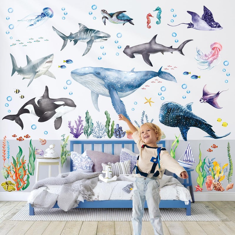 DECOWALL SG3-2430 Large Sea Creature Wall Stickers Decals Kids Under The Sea Ocean Bathroom Bedroom Fish Nursery DÃ©cor Turtle Art Baby Room Peel - Image 3