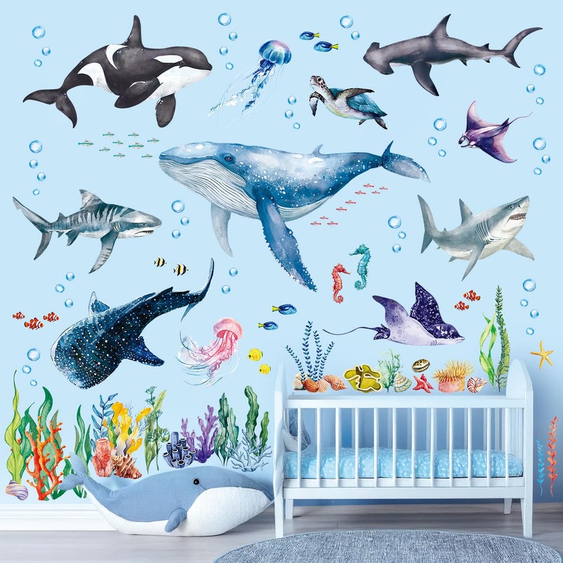 DECOWALL SG3-2430 Large Sea Creature Wall Stickers Decals Kids Under The Sea Ocean Bathroom Bedroom Fish Nursery DÃ©cor Turtle Art Baby Room Peel - Image 2