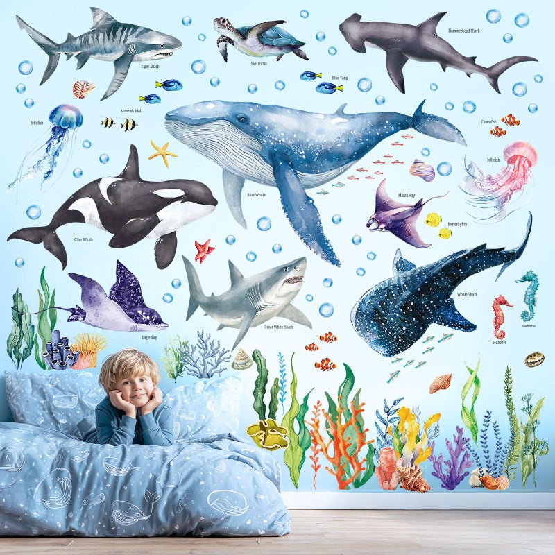 DECOWALL SG3-2430 Large Sea Creature Wall Stickers Decals Kids Under The Sea Ocean Bathroom Bedroom Fish Nursery DÃ©cor Turtle Art Baby Room Peel - Image 1