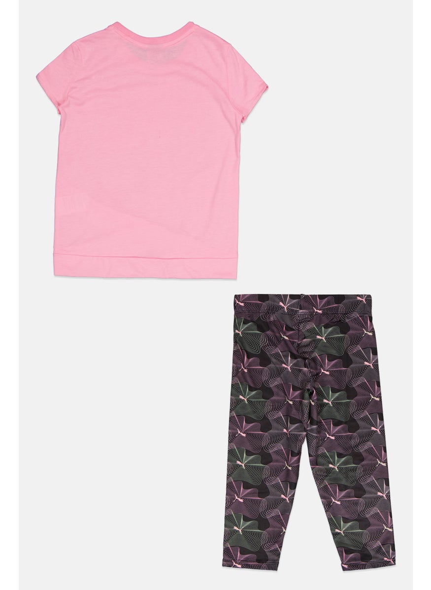 PUMA Kids Girl 2Pcs Brand Logo Top And Leggings Outdoor Set, Pink/Black  - Image 2