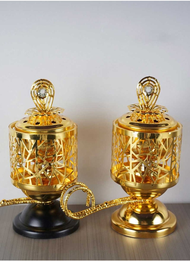بخور بوسيدين مبخرة عود عربي أنيقة باللون الأسود الذهبي لعطر المنزل والمكتب قطعة واحدة ذهبي أسود  - Image 2