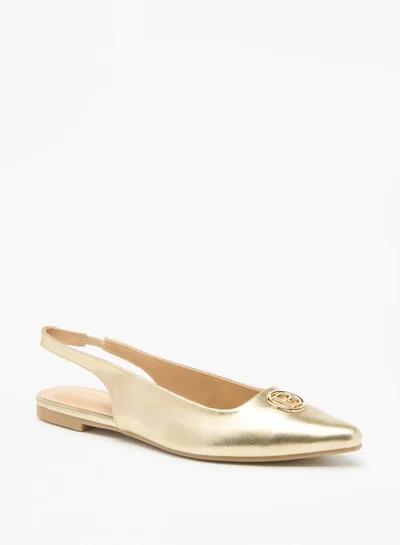 فلورا بيلا من شو إكسبرس Solid Pointed Toe Ballerinas with Logo Metal Accent