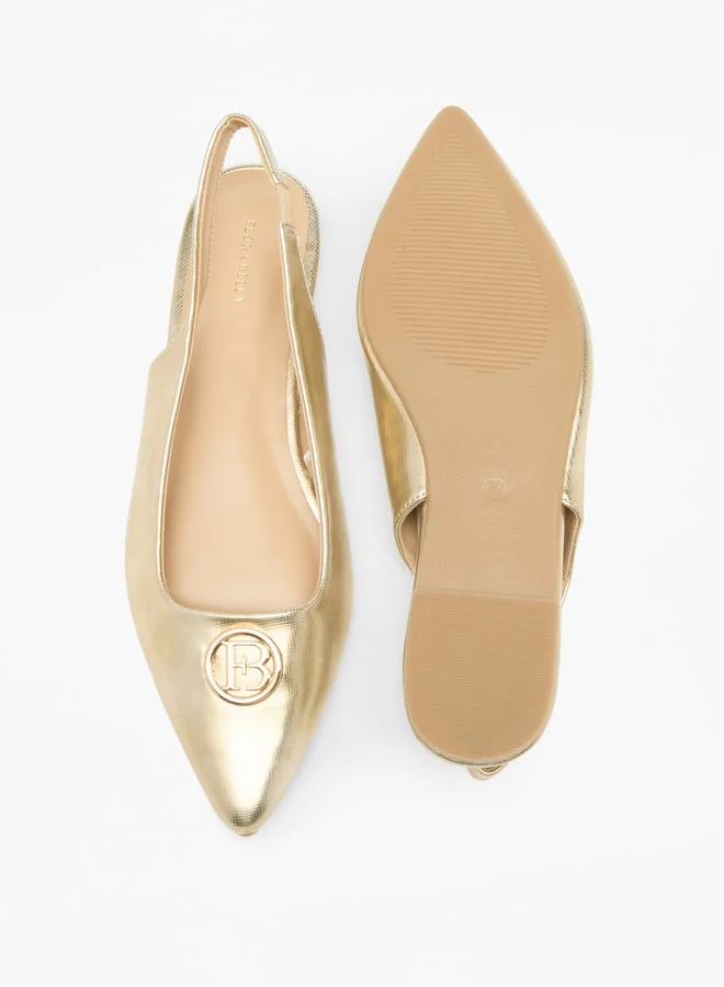 فلورا بيلا من شو إكسبرس Solid Pointed Toe Ballerinas with Logo Metal Accent