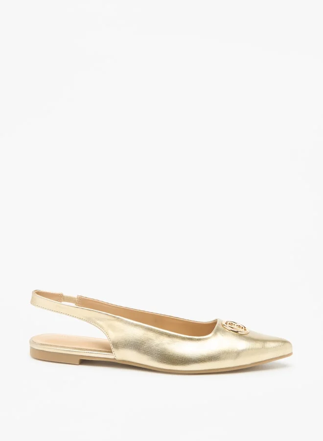 فلورا بيلا من شو إكسبرس Solid Pointed Toe Ballerinas with Logo Metal Accent