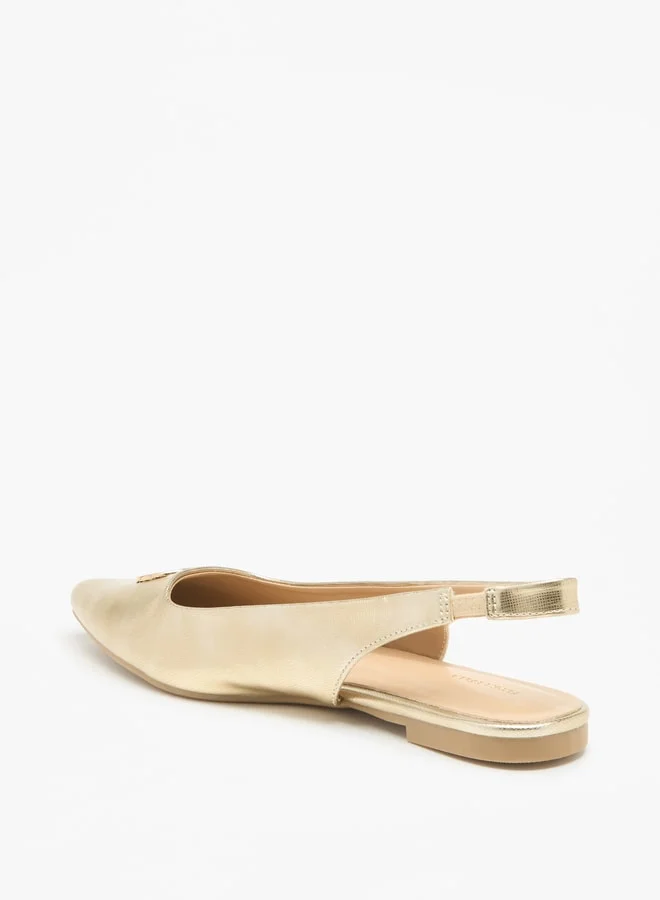 فلورا بيلا من شو إكسبرس Solid Pointed Toe Ballerinas with Logo Metal Accent