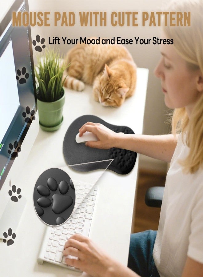 ailifeer Black Ergonomic Mouse Pad with Wrist Rest Support,Non-Slip PU Bottom & Memory Foam Massage Bulge Cat Paw Pad Design,Relieves Carpal Tunnel Pain-an Ideal Mousepad for Office Desk Accessories - Image 2