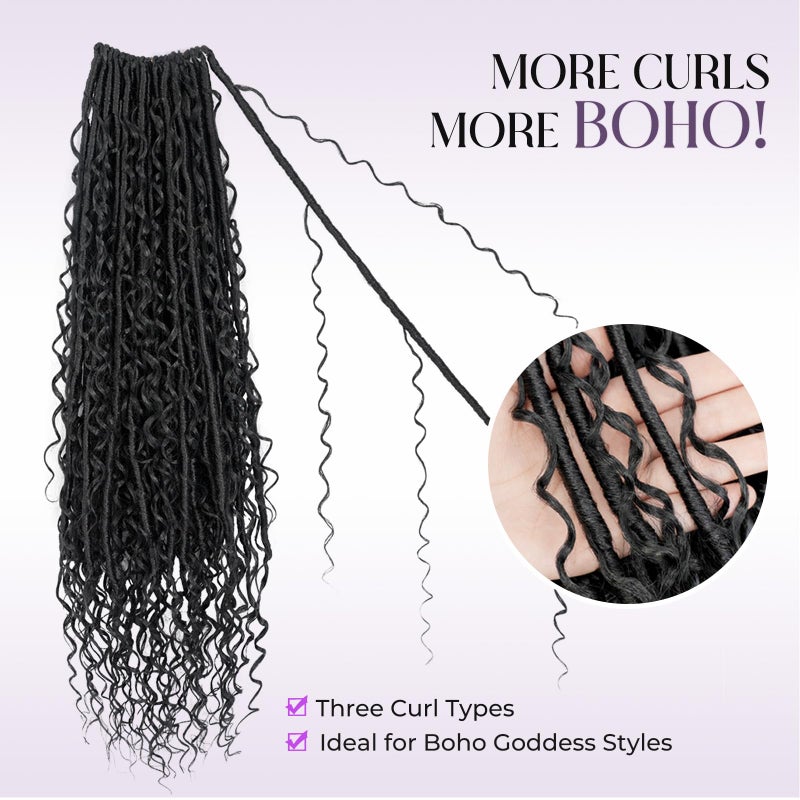 SAMBRAID Boho Goddess Locs Crochet Hair: 8 Packs Pre Looped Bohemian Faux Locs Crochet Hair Extensions for Black Women, 24 Inch with 3 Curls (24 Inch, 1B#, 8 Packs) - Image 2