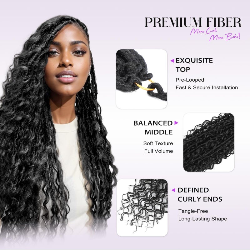 SAMBRAID Boho Goddess Locs Crochet Hair: 8 Packs Pre Looped Bohemian Faux Locs Crochet Hair Extensions for Black Women, 24 Inch with 3 Curls (24 Inch, 1B#, 8 Packs) - Image 4
