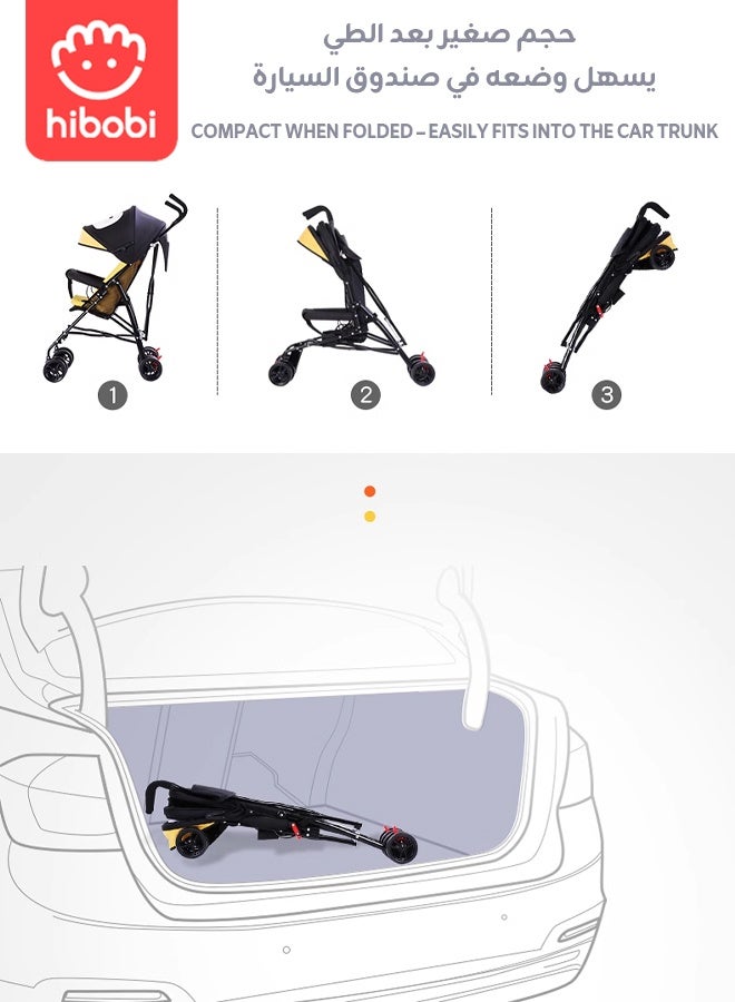 hibobi Lightweight Travel Baby Stroller – One-Click Fold, Only 4.1kg, Adjustable Canopy, Backrest & Footrest, 8-Wheel Suspension, 5-Point Harness, Large Storage Basket, for 0–36 Months - Image 2