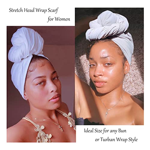 Kachanaa Ultra Soft Stretch Jersey Turban Head Wraps Long Solid Color African Shawl Hair Scarfs Lightweight Breathable Head bands Ties for Black Women(White) - Image 2