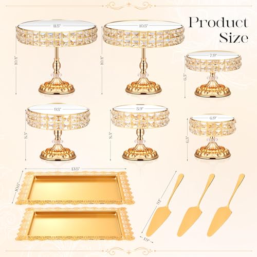 LEIFEOSH 12 Pieces Gold Cake Stand Set, Vintage Cake Display Stand with Crystal Edge and Cupcake Display Tray, Dessert Table Display Set for Wedding Party Baby Shower Anniversary Celebration - Image 4