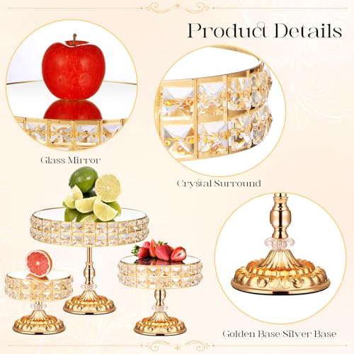 LEIFEOSH 12 Pieces Gold Cake Stand Set, Vintage Cake Display Stand with Crystal Edge and Cupcake Display Tray, Dessert Table Display Set for Wedding Party Baby Shower Anniversary Celebration - Image 3