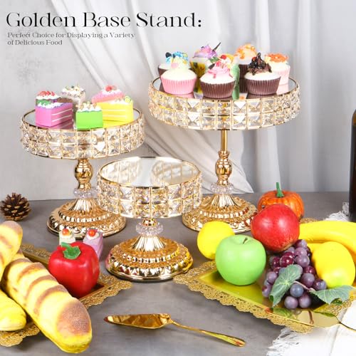 LEIFEOSH 12 Pieces Gold Cake Stand Set, Vintage Cake Display Stand with Crystal Edge and Cupcake Display Tray, Dessert Table Display Set for Wedding Party Baby Shower Anniversary Celebration - Image 2