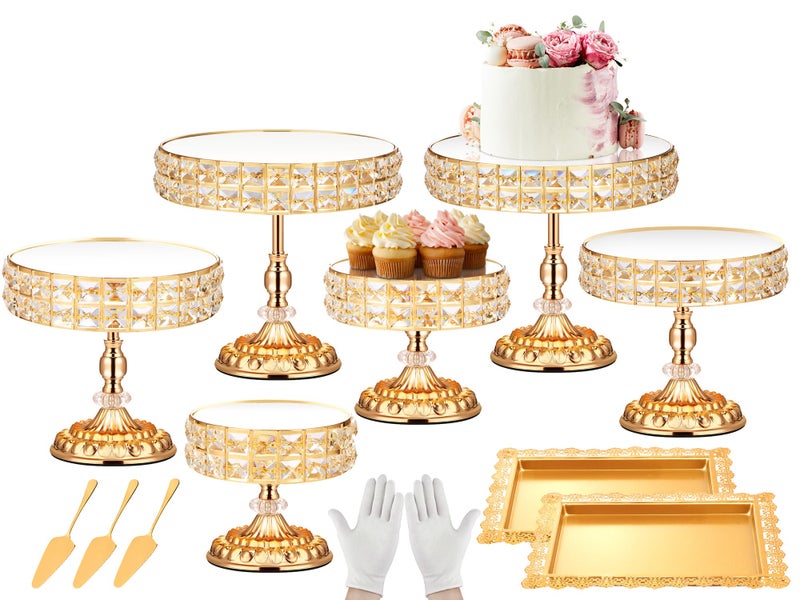 LEIFEOSH 12 Pieces Gold Cake Stand Set, Vintage Cake Display Stand with Crystal Edge and Cupcake Display Tray, Dessert Table Display Set for Wedding Party Baby Shower Anniversary Celebration - Image 1
