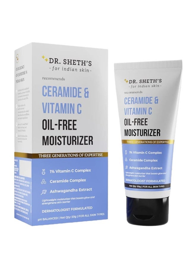 Dr Sheth's Dr. Sheth’s Ceramide & Vitamin C Combo – Lightweight Oil-Free Moisturizer 50g & SPF 50+ Sunscreen 80g for Hydrated, Bright, Spot-Free Skin | Non-Greasy, Quick Absorbing - Image 3