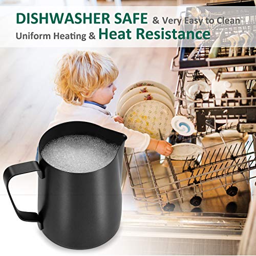 Adorever Milk Frothing Pitcher 600ml/20oz Steaming Pitchers Stainless Steel Milk Coffee Cappuccino Latte Art Barista Steam Pitchers Milk Jug Cup with Decorating Art Pen, Matte Black - Image 3