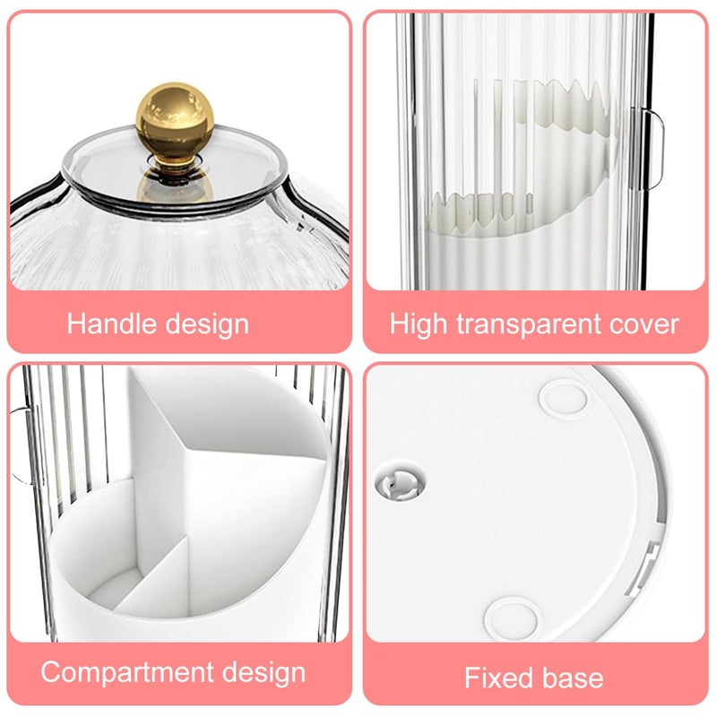 MAYCREATE® Makeup Brush Holder Organizer with Lid, 360° Rotatable Makeup Brushes Storage Case, Dustproof Clear 3-Grid Cosmetic Organizer Stand for Vanity Desktop Bathroom - Image 3