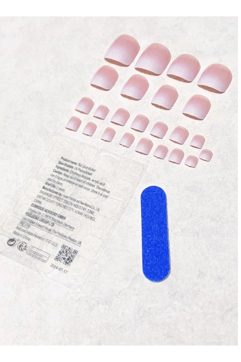 اظافر تركيب للقدم مزيفه بتصميم مربع  24  ظفر مع صمغ ومبرد - Image 3