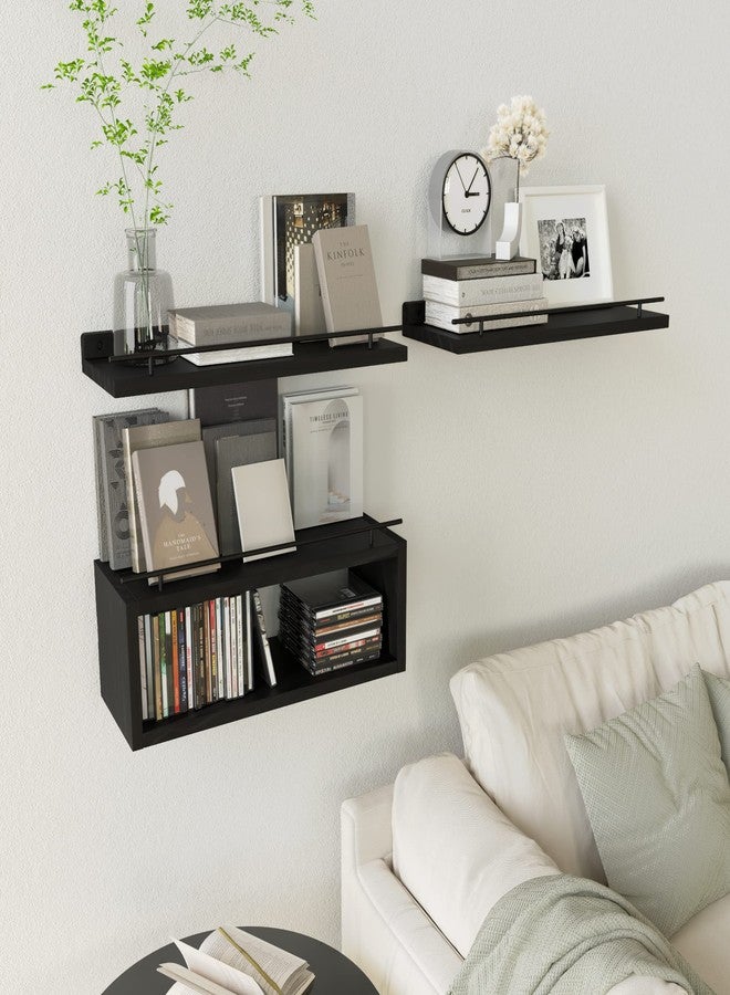 WOPITUES Floating Shelves for Wall with Cube Shelf, Wall Shelves with Metal Rail for Bathroom Decor, Bathroom Organizers and Storage, Over Toilet Shelves for Toilet Paper-Black - Image 5