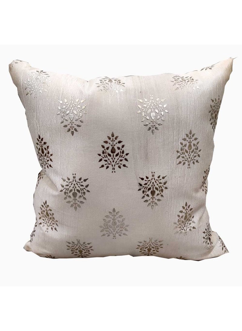 Good Vibes GOODVIBES Polyester Silver Floral Foil Printed Cream Square Cushion Covers Set of 2 60 cm60cm 24 x 24 inch Pack of 2  - Image 2