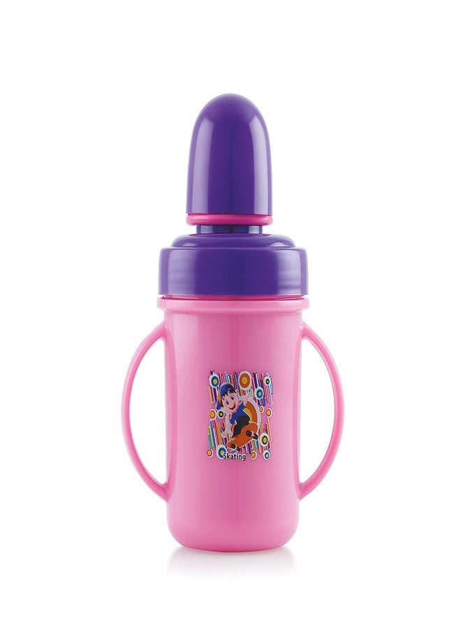 Zerya Hippo Baby Sipper Milk Bottle for Infant Toddler 250 ml, Anti-Spill Sippy Cup with Soft Silicone Nipple BPA Free, with Steel Inner (Pink) - Image 2